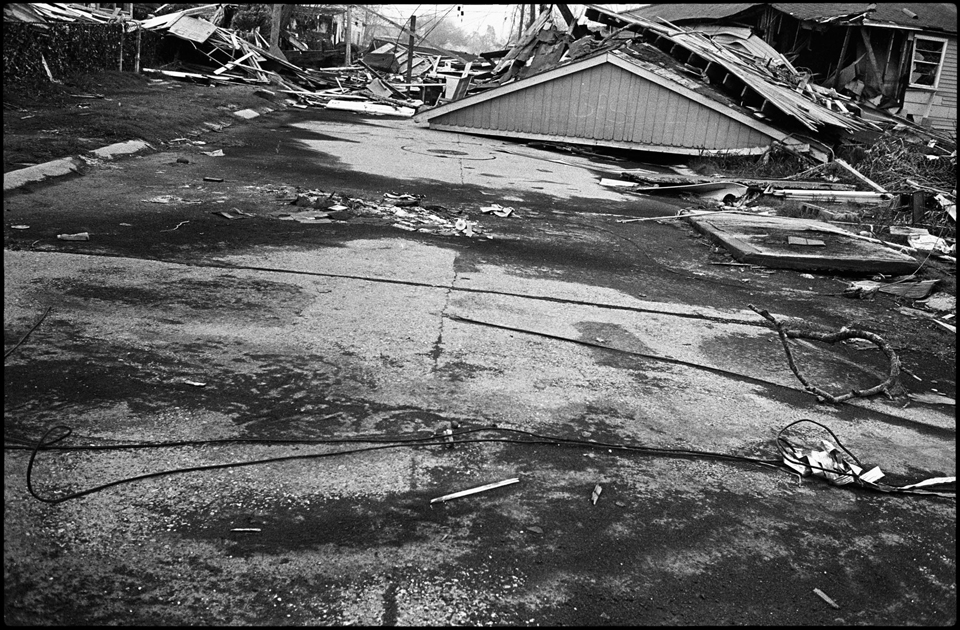 lower 9th ward after hurricane katrina - roof in middle of the street