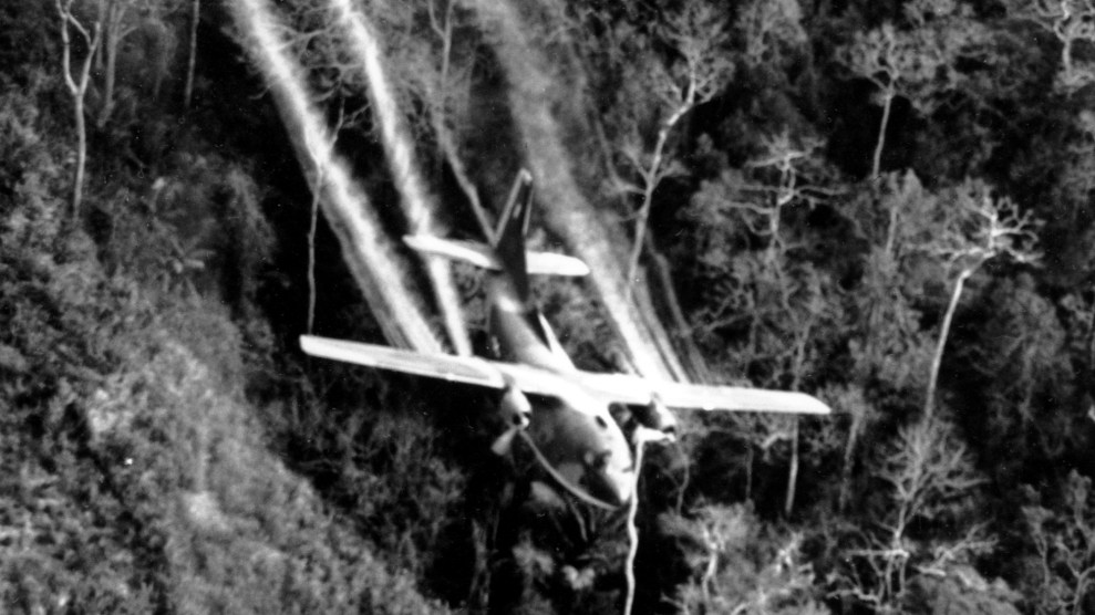 Air Force jet spraying defoliants in Vietnam in 1966.
