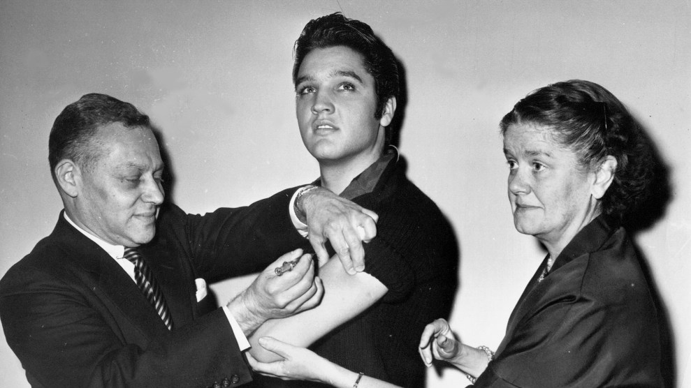 Elvis Presley receives the polio vaccine