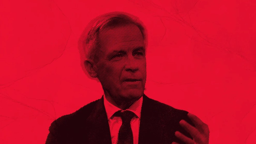 A white man on a red background