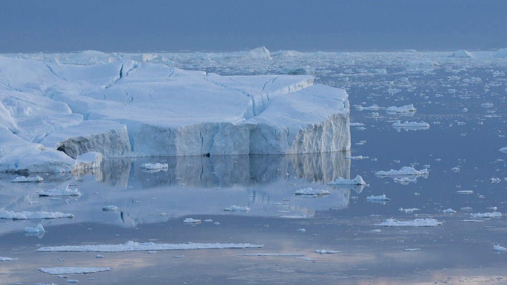 An ice sheet floating in water.