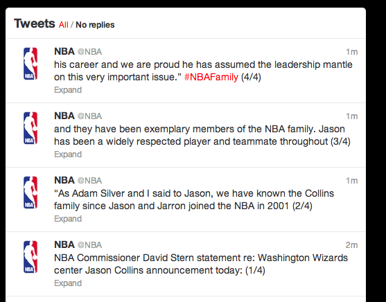 NBA response to Collins announcement