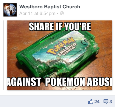 Pokemon abuse Westboro Baptist Church facebook hack