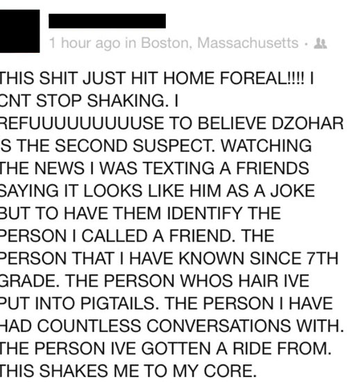 Dzhokhar Tsarnaev classmate reaction