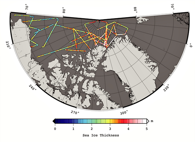 Arctic sea ice thickness derived from the 2012 Operation IceBridge ?quick-look? data products, spanning 14 March to 02 April 2012: S. Farrell and N. Kurtz, NASA Goddard Space Flight Center.