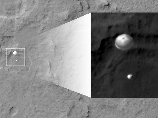 Curiosity Spotted on Parachute by Orbiter Credit: NASA/JPL-Caltech/Univ. of Arizona