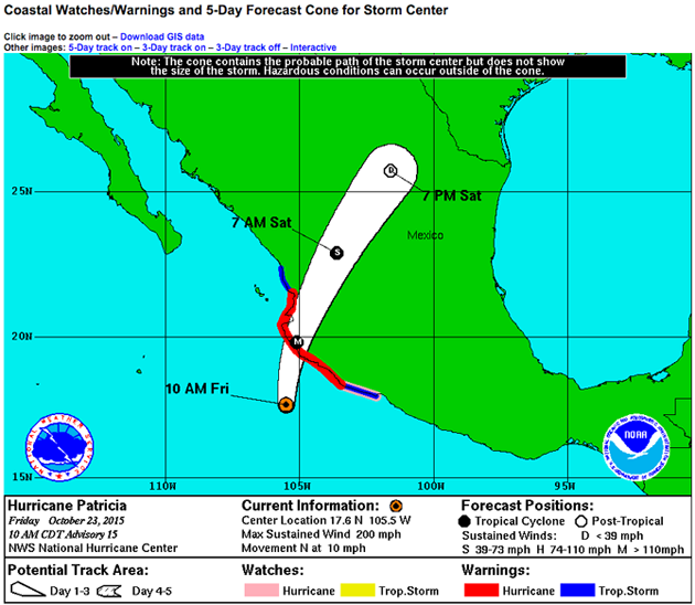 Hurricane Patricia warning cone